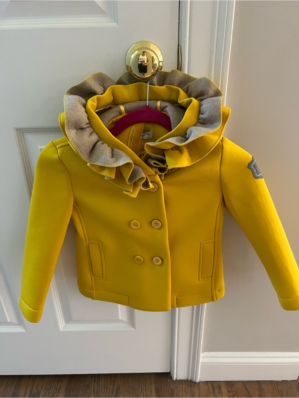 NWT MonnaLisa Yellow Girls' Ruffle Collar Pea Coat 6